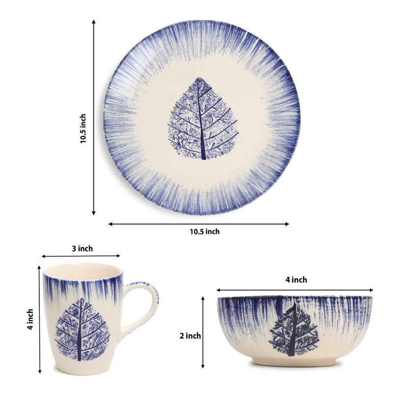 Ministry of Klay Leaf Pattern Hand Painted Breakfast Set, Microwave Safe, 3 Piece Set.