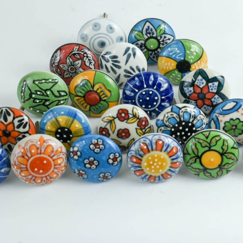 Ceramic Cabinet Drawer Pull  /Knobs Hand Painted / Multi color /Use for Cupboard And Wardrobe Door/ set of 10