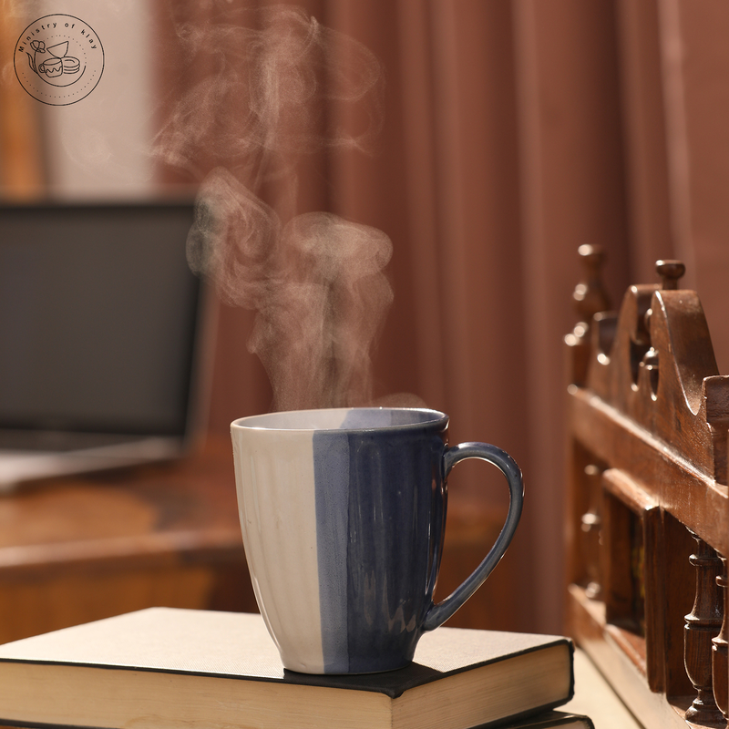 Ministry Of Klay Multiple Blue Shades Ceramic Coffee Mugs / Microwave Safe, Set of 2, 350ml each